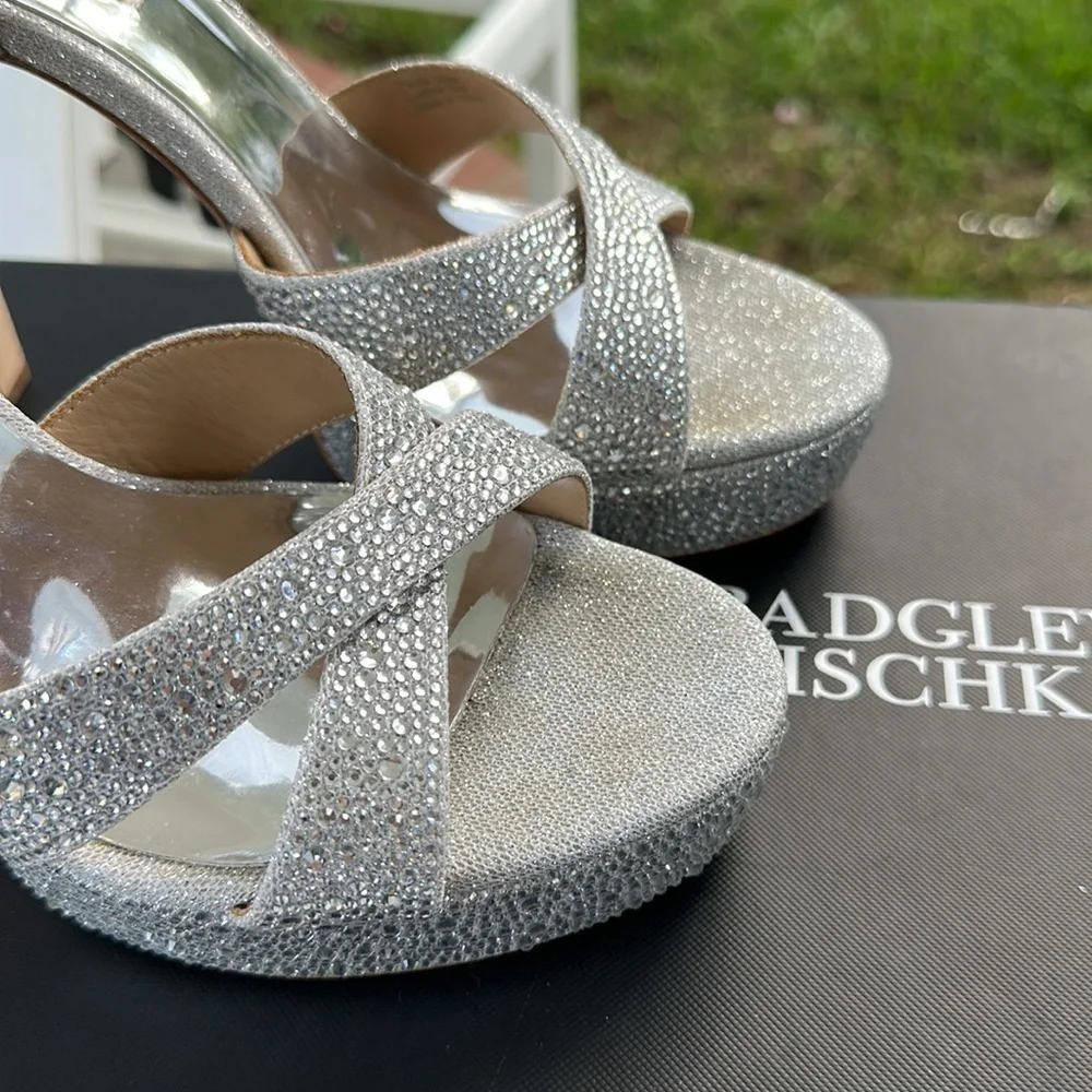 Badgley Mischka Silver Crystal Platform Sandals